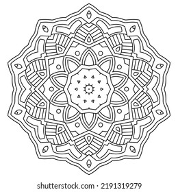 Flor de Mandala. Patrón circular con muchos detalles y elementos geométricos. Ilustración vectorial para libro de colorear, tatuaje, logotipo, henna, mehndi