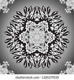 Mandala flower coloring book for adults Vector illustration. Gray and white colors. Zentangle style. Lace ornamental pattern. Anti-stress coloring for adult.