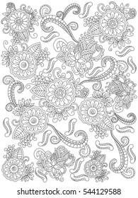 Mandala flower coloring book for adults vector illustration. Anti-stress coloring for adult. Zentangle style. Black and white lines. Lace pattern