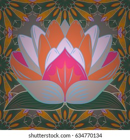 Mandala flower coloring book for adults Vector illustration. Anti-stress coloring for adult. Purple background. Lace seamless pattern. Zentangle style.