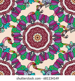 Mandala flower coloring book for adults Vector illustration. Zentangle style. Lace seamless pattern. Background. Anti-stress coloring for adult.