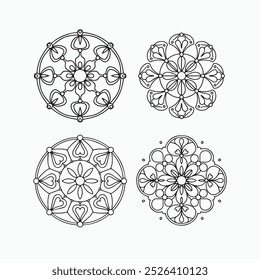 mandala flower coloring pages, vector art mandala set