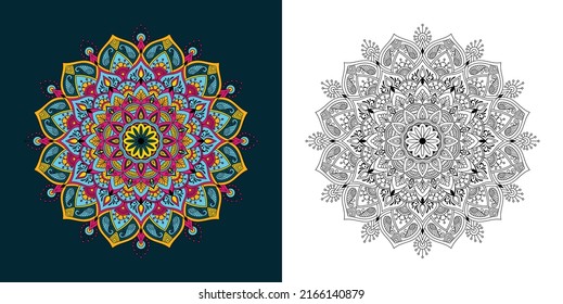 Mandala Flower decoration, decorative elements, Oriental pattern, Vector geometric floral pattern, Bright colours, Isolated, Illustration on doodle style