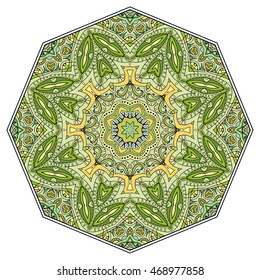 Mandala flower decoration, doodle round ornament, isolated design element on white background. Vector geometric floral pattern. Tribal ethnic arabic, indian, turkish motif