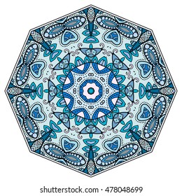 Mandala flower decoration, doodle round ornament, isolated design element on white background. Vector geometric floral pattern. Tribal ethnic arabic, indian, turkish motif