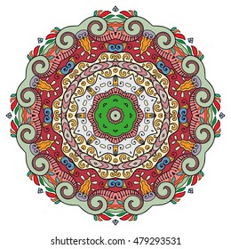 Mandala flower decoration, doodle round ornament, isolated design element on white background. Vector geometric floral pattern. Tribal ethnic arabic, indian, turkish motif