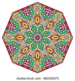 Mandala flower decoration, doodle round ornament, isolated design element on white background. Vector geometric floral pattern. Tribal ethnic arabic, indian, turkish motif