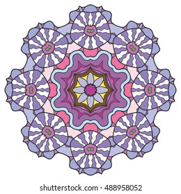 Mandala flower decoration, doodle round ornament, isolated design element on white background. Vector geometric floral pattern. Tribal ethnic arabic, indian, turkish motif