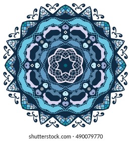 Mandala flower decoration, doodle round ornament, isolated design element on white background. Vector geometric floral pattern. Tribal ethnic arabic, indian, turkish motif