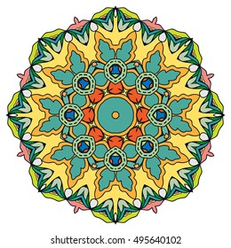 Mandala flower decoration, doodle round ornament, isolated design element on white background. Vector geometric floral pattern. Tribal ethnic arabic, indian, turkish motif