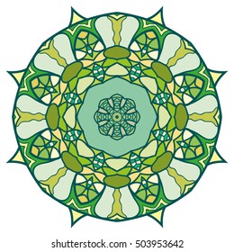 Mandala flower decoration, doodle round ornament, isolated colorful design element on a white background. Vector geometric circular floral pattern. Tribal ethnic arabic, indian, turkish motif
