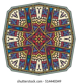 Mandala flower decoration, doodle round ornament, isolated colorful design element on a white background. Vector geometric circular floral pattern. Tribal ethnic arabic, indian, turkish motif