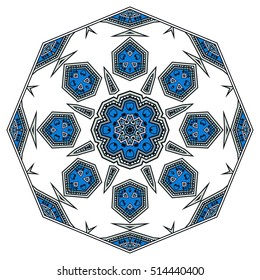 Mandala flower decoration, doodle round ornament, isolated colorful design element on a white background. Vector geometric circular floral pattern. Tribal ethnic arabic, indian, turkish motif
