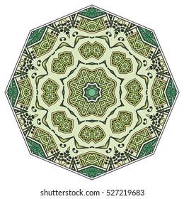 Mandala flower decoration, doodle round ornament, isolated colorful design element on a white background. Vector geometric circular floral pattern. Tribal ethnic arabic, indian, turkish motif