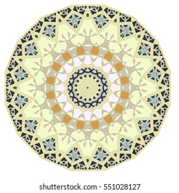 Mandala flower decoration, doodle round ornament, isolated colorful design element on a white background. Vector geometric circular floral pattern. Tribal ethnic arabic, indian, turkish motif
