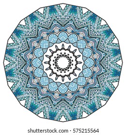 Mandala flower decoration, doodle round ornament, isolated design element on a white background. Vector geometric floral pattern. Tribal ethnic arabic, indian, turkish motif. Colorful abstract art