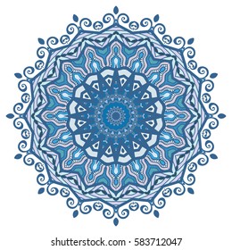 Mandala flower decoration, doodle round ornament, isolated design element on a white background. Vector geometric floral pattern. Tribal ethnic arabic, indian, turkish motif. Colorful abstract art