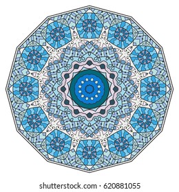 Mandala flower decoration, doodle round ornament, isolated design element on a white background. Vector geometric floral pattern. Tribal ethnic arabic, indian, turkish motif. Colorful abstract art