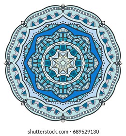 Mandala flower decoration, doodle round ornament, isolated design element on a white background. Vector geometric floral pattern. Tribal ethnic arabic, indian, turkish motif. Colorful abstract art