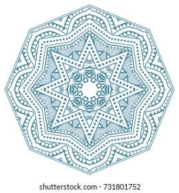 Mandala flower decoration, doodle round ornament, isolated design element on a white background. Vector geometric floral pattern. Tribal ethnic arabic, indian, turkish motif. Colorful abstract art