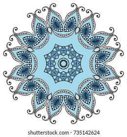 Mandala flower decoration, doodle round ornament, isolated design element on a white background. Vector geometric floral pattern. Tribal ethnic arabic, indian, turkish motif. Colorful abstract art