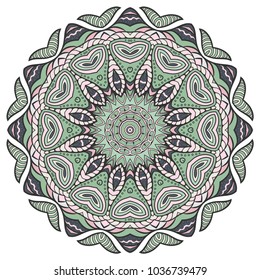 Mandala flower decoration, hand drawn round ornament, isolated design element on a white background. Vector geometric floral pattern. Tribal ethnic fashion motif for paper, textile, cloth fabric print