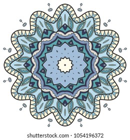Mandala flower decoration, hand drawn round ornament, isolated design element on a white background. Vector geometric floral pattern. Tribal ethnic fashion motif for paper, textile, cloth fabric print