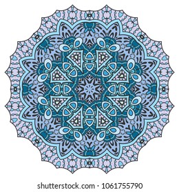 Mandala flower decoration, hand drawn round ornament, isolated design element on a white background. Vector geometric floral pattern. Tribal ethnic fashion motif for paper, textile, cloth fabric print