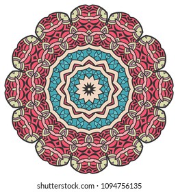 Mandala flower decoration, hand drawn round ornament, isolated design element on a white background. Vector geometric floral pattern. Tribal ethnic fashion motif for paper, textile, cloth fabric print