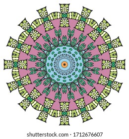 Mandala flower decoration, hand drawn round ornament, isolated design element on a white background. Vector geometric floral pattern. Tribal ethnic fashion motif for paper, textile, cloth fabric print