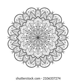 Mandala flower decoration, hand drawn round ornament, isolated design element on a white background. Vector geometric floral pattern.
