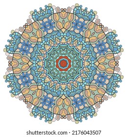 Mandala flower decoration, hand drawn round ornament, isolated design element on a white background. Vector geometric floral pattern. Tribal ethnic fashion motif for paper, textile, cloth fabric print