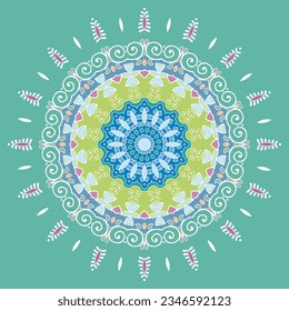 Mandala flower decoration, hand drawn round ornament, isolated design element on a white background. Vector geometric floral pattern. Tribal ethnic fashion motif for paper, textile, cloth fabric print
