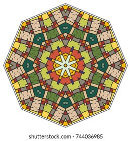 Mandala flower decoration, hand drawn round ornament, isolated design element on a white background. Vector geometric floral pattern. Tribal ethnic fashion motif for paper, textile, cloth fabric print