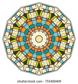 Mandala flower decoration, hand drawn round ornament, isolated design element on a white background. Vector geometric floral pattern. Tribal ethnic fashion motif for paper, textile, cloth fabric print