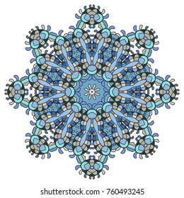 Mandala flower decoration, hand drawn round ornament, isolated design element on a white background. Vector geometric floral pattern. Tribal ethnic fashion motif for paper, textile, cloth fabric print