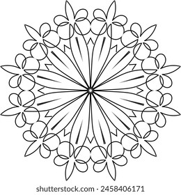 Mandala flower decoration, oriental pattern, isolated design element. Zentangle  style decor for coloring book page. Tribal ethnic floral mandala round
