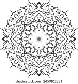 Mandala flower decoration, oriental pattern, isolated design element. Zentangle  style decor for coloring book page. Tribal ethnic floral mandala round