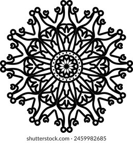 Mandala flower decoration, oriental pattern, isolated design element. Zentangle  style decor for coloring book page. Tribal ethnic floral mandala round
