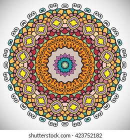 Mandala flower decoration, oriental pattern, isolated design element. Zentangle style decor for coloring book page. Tribal ethnic floral mandala round ornament, doodle art. Vector geometric background