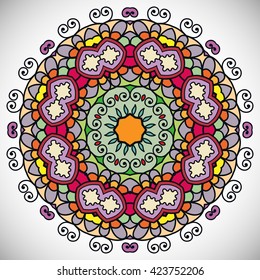 Mandala flower decoration, oriental pattern, isolated design element. Zentangle style decor for coloring book page. Tribal ethnic floral mandala round ornament, doodle art. Vector geometric background