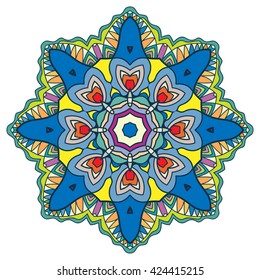 Mandala flower decoration, oriental pattern, isolated design element. Zentangle style decor for coloring book page. Tribal ethnic floral mandala round ornament, doodle art. Vector geometric background