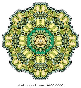 Mandala flower decoration, oriental pattern, isolated design element. Zentangle style decor for coloring book page. Tribal ethnic floral mandala round ornament, doodle art. Vector geometric background