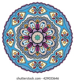Mandala flower decoration, oriental pattern, isolated design element. Zentangle style decor for coloring book page. Tribal ethnic floral mandala round ornament, doodle art. Vector geometric background