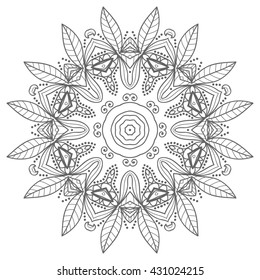 Mandala flower decoration, oriental pattern, isolated design element. Zentangle style decor for coloring book page. Tribal ethnic floral mandala round ornament, doodle art. Vector geometric background