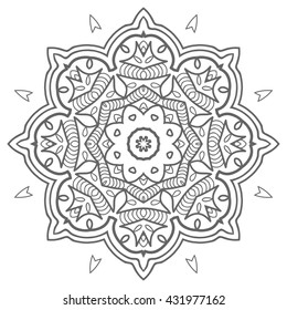 Mandala flower decoration, oriental pattern, isolated design element. Zentangle style decor for coloring book page. Tribal ethnic floral mandala round ornament, doodle art. Vector geometric background