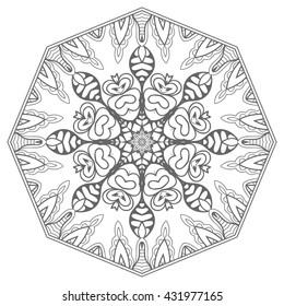 Mandala flower decoration, oriental pattern, isolated design element. Zentangle style decor for coloring book page. Tribal ethnic floral mandala round ornament, doodle art. Vector geometric background