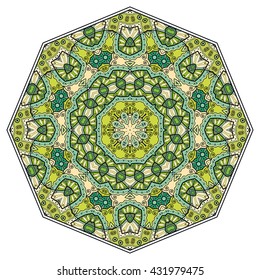Mandala flower decoration, oriental pattern, isolated design element. Zentangle style decor for coloring book page. Tribal ethnic floral mandala round ornament, doodle art. Vector geometric background