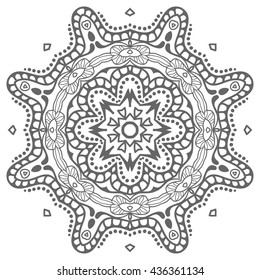 Mandala flower decoration, oriental pattern, isolated design element. Zentangle style decor for coloring book page. Tribal ethnic floral mandala round ornament, doodle art. Vector geometric background