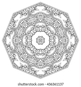 Mandala flower decoration, oriental pattern, isolated design element. Zentangle style decor for coloring book page. Tribal ethnic floral mandala round ornament, doodle art. Vector geometric background